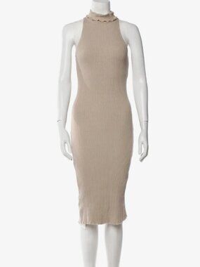 The Line By K Beige Ribbed Sleeveless Turtleneck Midi Dress Size M